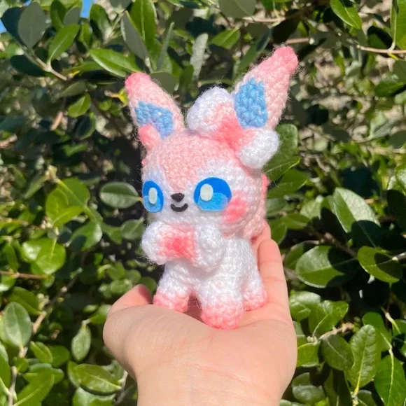 Crochet Pokemon Sylveon Handmade Craft Amigurumi Customade Cute Art Pet - Picture 2 of 10